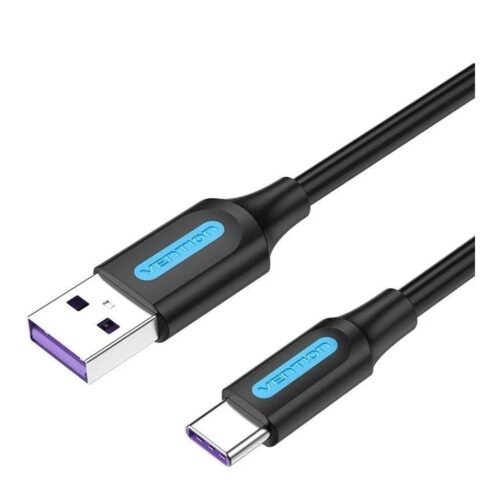 Cable USB 2.0 Tipo-C Vention CORBC/ USB Macho – USB Tipo-C Macho/ Hasta 100W/ 480Mbps/ 25cm/ Negro