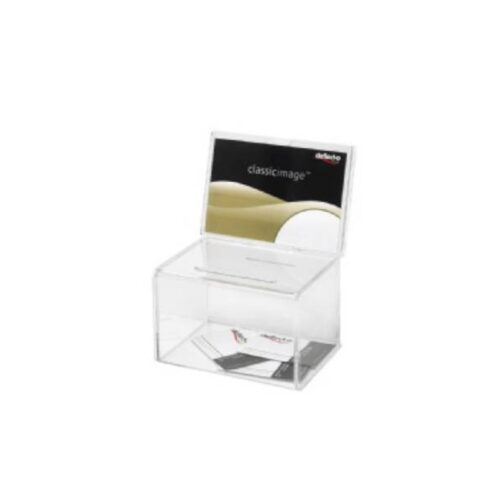 CAJA PARA SUGERENCIAS O PROPINAS SIN LLAVE CON EXPOSITOR 16,5X11 CM TRANSPARENTE DEFLECTO 592901