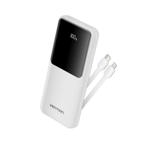 Powerbank 10000mAh Vention FHOW0/ 22.5W/ Blanca/ Incluye Cable USB TIpo-C y Lightning