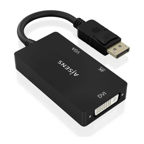 Cable Conversor Aisens A125-0861/ DisplayPort Macho/ VGA Hembra – DVI Hembra – HDMI 4K Hembra/ 15cm/ Negro