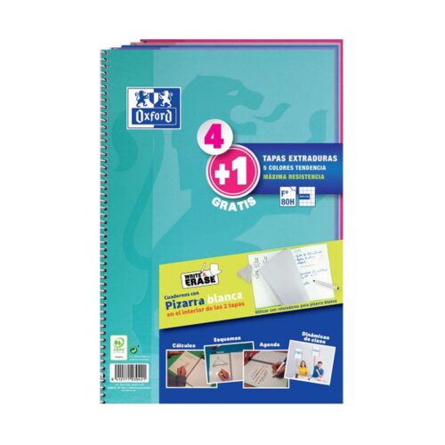 PACK 4+1 CUADERNO ESPIRAL CLASSIC W-E FOLIO 80 HOJAS 4X4 CON MARGEN COLORES TENDENCIA OXFORD 400122766