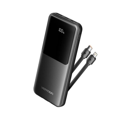 Powerbank 10000mAh Vention FHOB0/ 22.5W/ Negra/ Incluye Cable USB TIpo-C y Lightning