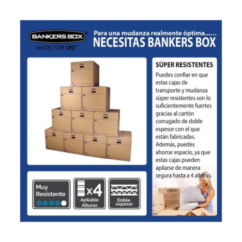 CAJA DE MUDANZA MONTAJE MANUAL L 500X300X300. CARTÓN DOBLE BANKERS BOX 6208201