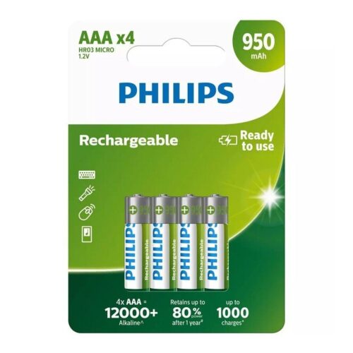 Pack de 4 Pilas AAA Philips R03B4A95/10/ 1.2V/ Recargables