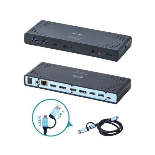 i-Tec USB 3.0/USB-C/Thunderbolt Docking Station 65 W – 2 x USB-C – 2 x USB 3.0 – 1 x USB 3.0 (carga rápida) – 1 RJ45 Gigabite – Audio