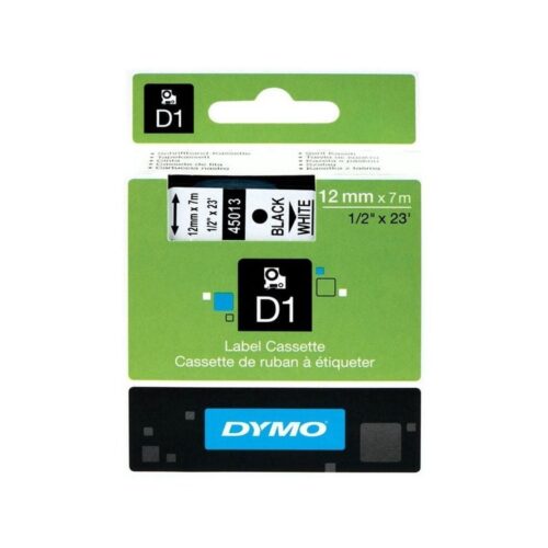 Cinta Rotuladora Adhesiva de Poliéster Dymo D1 45021/ para Label Manager/ 12mm x 7m/ Blanca-Negra