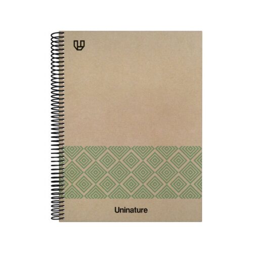 CUADERNO RECICLADO A4 KRAFT SOFT TAPA DURA 80 HOJAS 90GR CUADRICULA 4X4 MM VERDE UNINATURE 88500320