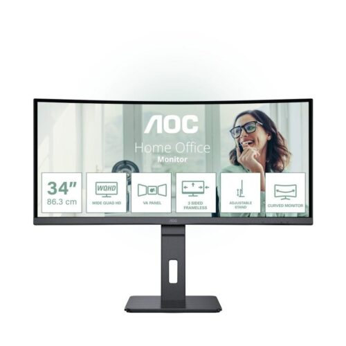 Monitor Profesional Curvo AOC CU34P3CV 34″/ WQHD/ Multimedia/ Regulable en altura/ Negro