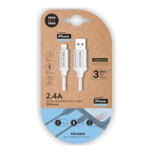 Cable USB 2.0 Tech One Tech TEC2005/ USB Macho – Lightning Macho/ 1m/ Blanco