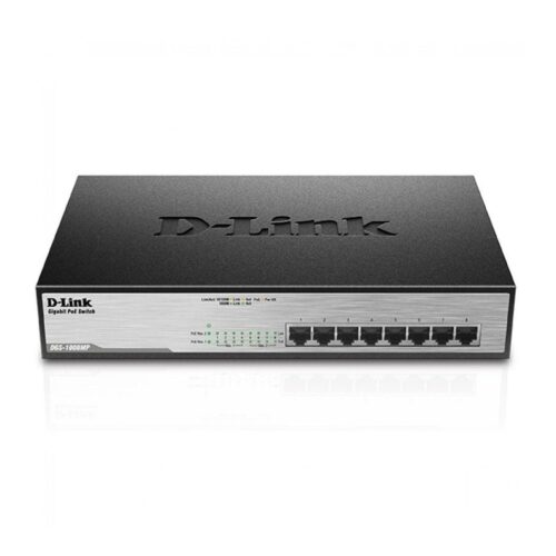 D-Link DGS-1008MP – conmutador- 8 x 10/100/1000 – sin gestionar – montaje en rack – 8 puertos 802.3at PoE+ hasta 140W totales