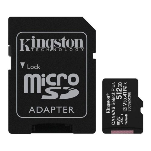 Tarjeta de Memoria Kingston CANVAS Select Plus 512GB microSD XC con Adaptador/ Clase 10/ 100MBs