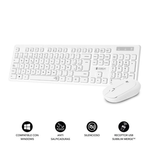 Teclado y Ratón Subblim Combo Business Slim Silencioso Inalámbrico/ Blanco