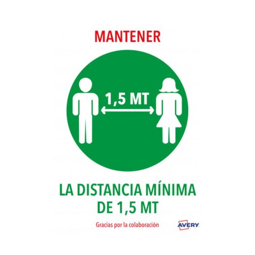 SEÑALES ADHESIVOS PREIMPRESO  «MANTENER DISNTACIA MINIMA DE 1,5 MT» SOBRE DE 2 HOJAS EN A4 AVERY AV_KITCOVID4_ES