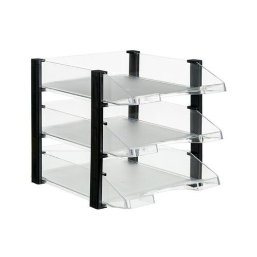 CONJUNTO 3 BANDEJAS JUMBORACK TRANSPARENTE CON ELEVADORES NEGROS 350X285X280 MM ARCHIVO 2000 704 CS TP