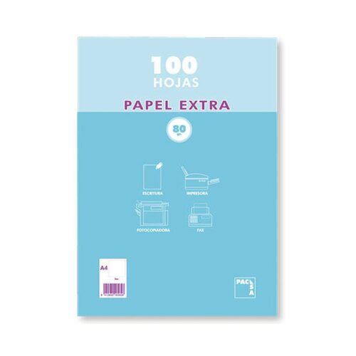 PAQUETE PAPEL EXTRA BLANCO SATINADO 100 HOJAS 80 GRS. A-4 (210X297MM.) LISO PACSA 21811