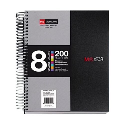 CUADERNO ESPIRAL NB-8 A5 200 HOJAS 5X5MM POLIPROPILENO NEGRO MIQUELRIUS 42007