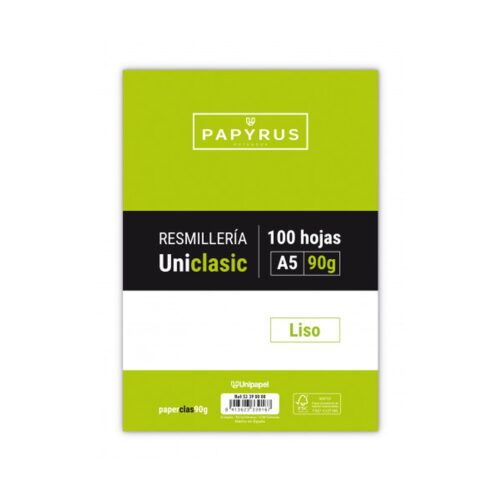 RECAMBIO PAQUETE 100 HOJAS A5 UNICLASIC 90 GR. LISO SIN MARGEN PAYRUS 53390000