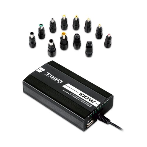 TooQ – Cargador de portatil universal TQLC-100BS01M – 100W – 3en1 – 1xUSB – 12 Conectores – Selector manual 12-24v