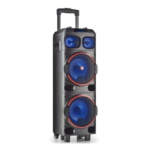 NGS Wild Dub 1 Altavoz Inalambrico Bluetooth 300W TWS – Doble Subwoofer 8″ – Autonomia hasta 12h – USB, MicroSD y Aux In – Luces LED