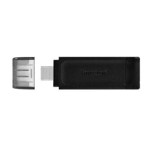 Kingston – DataTraveler 70 Memoria USB 64GB – USB-C 3.2 Gen 1 – Con Tapa – Enganche para Llavero – Color Negro