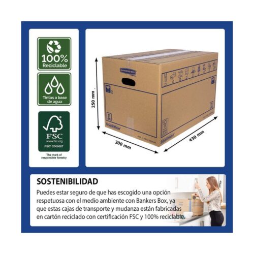 CAJA DE MUDANZA MONTAJE MANUAL M 430X300X250. CARTÓN SIMPLE BANKERS BOX 6208301