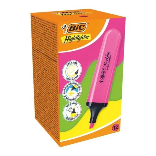 Caja de Marcadores Fluorescentes Bic Highlighter Flat Neón/ 12 unidades/ Rosas