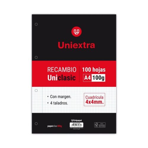 RECAMBIO UNIEXTRA A4 UNICLASIC 100 HOJAS 100G 4X4 C/M PAPYRUS 53390900