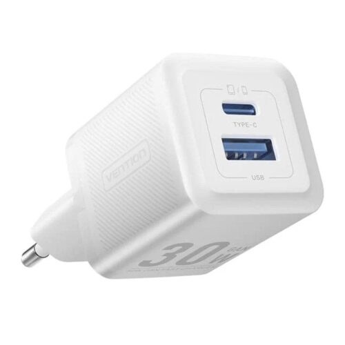 Cargador Gan de Pared Vention FEQW0-EU/ 1xUSB Tipo-C/ 1xUSB/ 30W