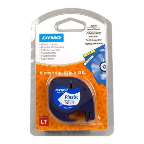 Cinta Rotuladora Adhesiva de Plástico Dymo 91221/ para Letratag/ 12mm x 4m/ Negra-Blanca