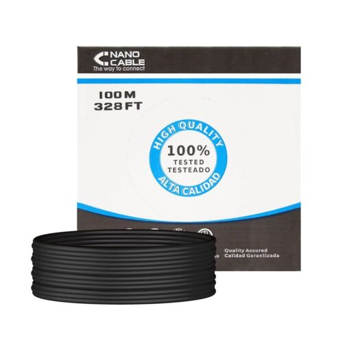 Bobina de Cable RJ45 para Exteriores UTP Nanocable 10.20.0302-EXT-BK Cat.5e/ 100m/ Impermeable/ Negro