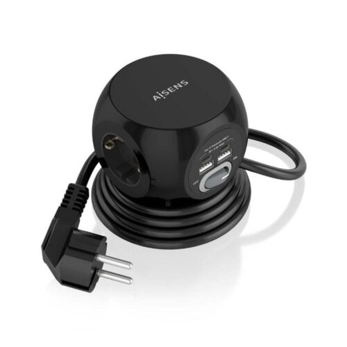 Regleta con Interruptor Aisens ASPS-2A2C05-BK/ 3 Tomas de Corriente/ 2 USB Tipo-C/ 2 USB/ Cable 1.4m/ Negro