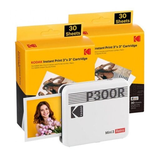 Impresora Portátil Fotográfica Kodak Mini 3 Retro/ Tamaño Foto 76.2×76.2mm/ Incluye 2x Papel Fotográfico/ Blanca