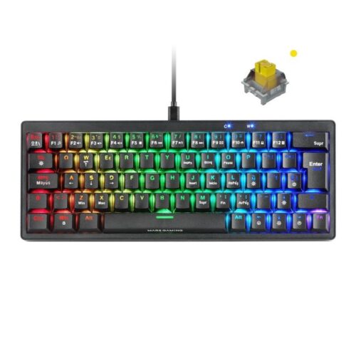 Teclado Gaming Mecánico Mars Gaming MKMINIPRO/ Switch Amarillo/ Negro