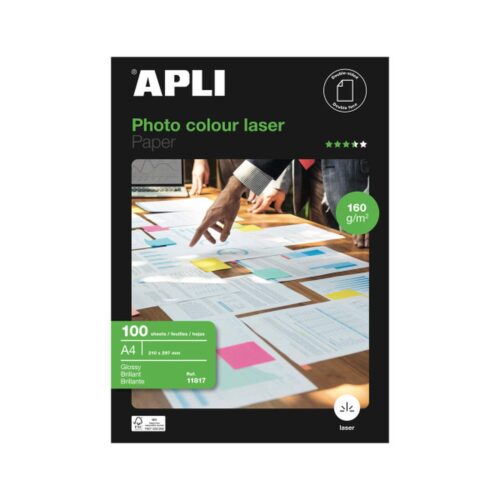 Papel Fotográfico Apli Colour Laser 11817/ DIN A4/ 160g/ 100 Hojas/ Brillante