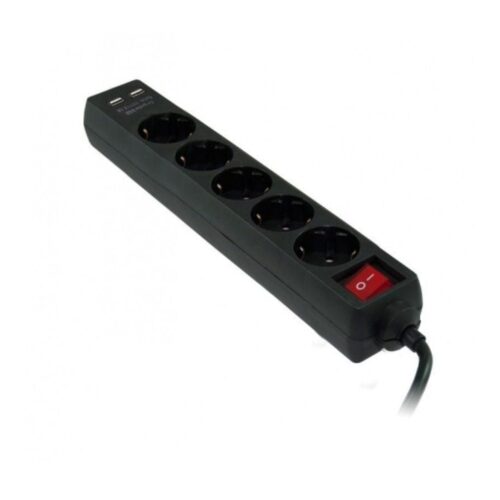 Regleta con interruptor 3GO REG5USB/ 5 Tomas de corriente/ 2 USB/ Cable 1.5m/ Negra