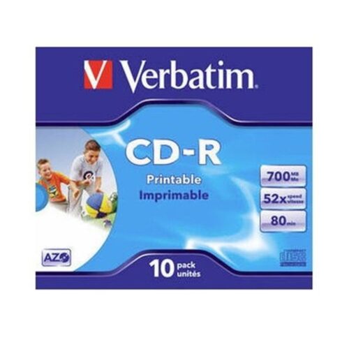 VERBATIM CD-R 700MB 52X JEWEL CASE 10 SUPER AZO 80 MINUTOS IMPRIMIBLE INKJET NEUTRO