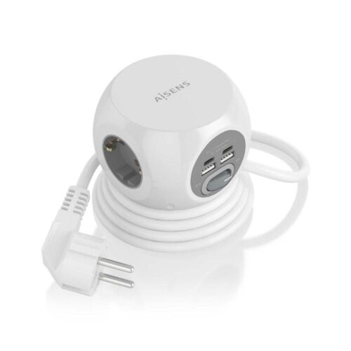 Regleta con Interruptor Aisens ASPS-2A2C04-W/ 3 Tomas de Corriente/ 2 USB Tipo-C/ 2 USB/ Cable 1.4m/ Blanco