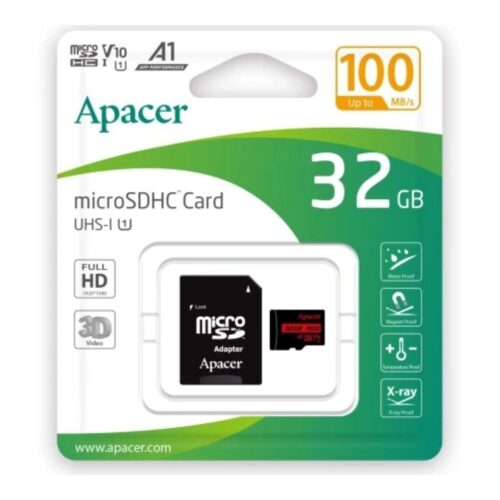 Tarjeta de Memoria Apacer 32GB microSD HC UHS 1 con Adaptador/ Clase 10/ 100MBs