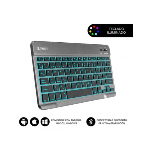 SUBBLIM Teclado Retroiluminado Bluetooth Smart Backlit BT Keyboard Grey