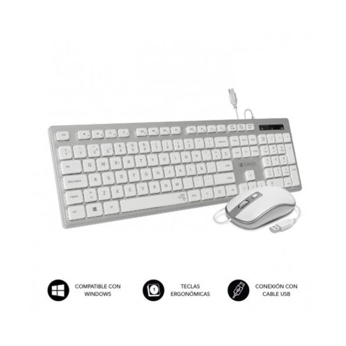 Teclado y Ratón Subblim Combo Wired Ergo Keys Silent Flat HQ/ Plata y Blanco