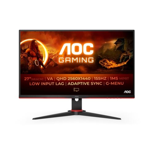 Monitor Gaming AOC Q27G2E/BK 27″/ QHD/ 1ms/ 144Hz/ VA/ Negro y Rojo