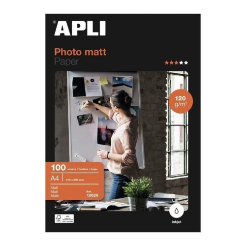 Papel Fotográfico Apli Matt 12626/ DIN A4/ 120g/ 100 Hojas/ Mate