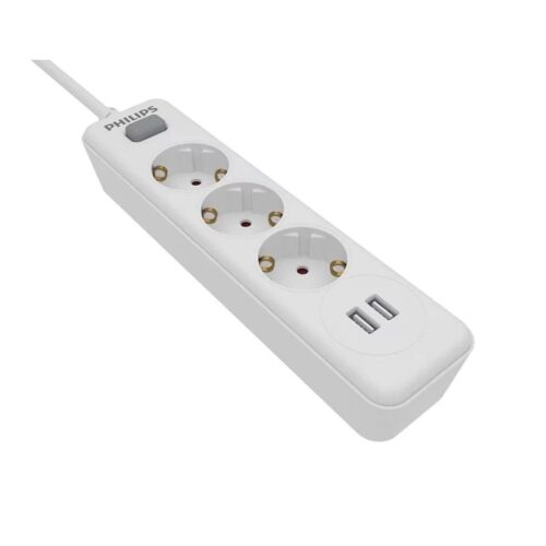 Regleta con Interruptor Philips SPN3032WA/10/ 3 Tomas de corriente/ 2 USB/ Cable 2m/ Blanca