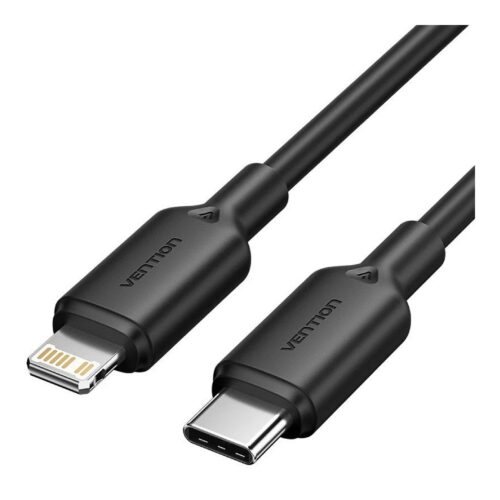 Cable USB 2.0 Tipo-C Lightning Vention LAKBH/ USB Tipo-C Macho – Lightning Macho/ Hasta 27W/ 480Mbps/ 2m/ Negro