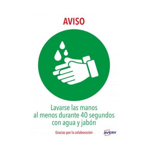 SEÑALES ADHESIVOS PREIMPRESO  «LAVARSE LAS MANOS» SOBRE DE 2 HOJAS EN A4 AVERY AV_KITCOVID1_ES