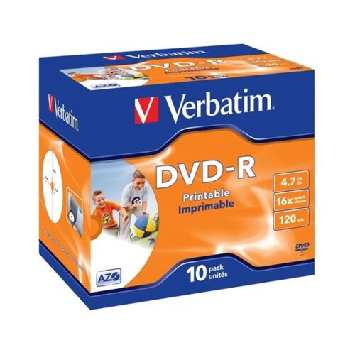 VERBATIM DVD-R 4.7GB 16X JEWEL CASE 10 ADVANCED AZO IMPRIMIBLE INKJET