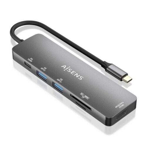 Docking USB Tipo-C Aisens ASUC-6P016-GR/ 1xHDMI/ 2xUSB/ 1xLector Tarjetas/ 1xUSB Tipo-C PD/ Gris